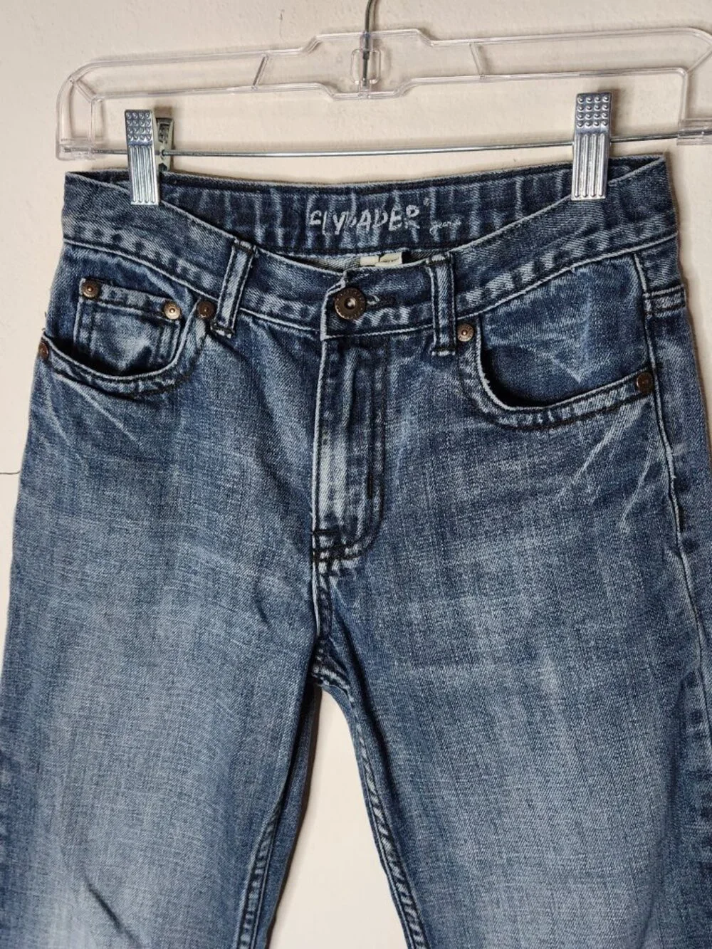 Flypaper Girls Size 10 Bootcut Jeans Blue Y2K Cotton Cross Pocket Denim